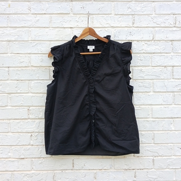 J. Crew Factory Ruffle Sleeveless Top Black - Picture 2 of 6